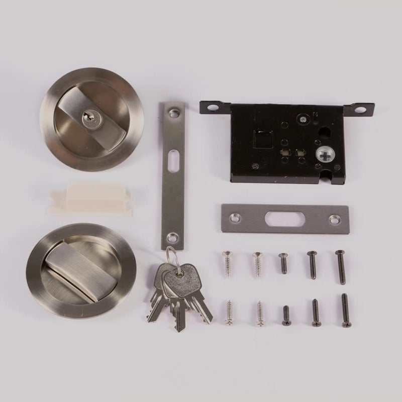 CCJH Invisible Barn Wood Sliding Door Gate Cup Handle Lock Hardware with Keys (Sliver (Dia-2.95") - Image 2